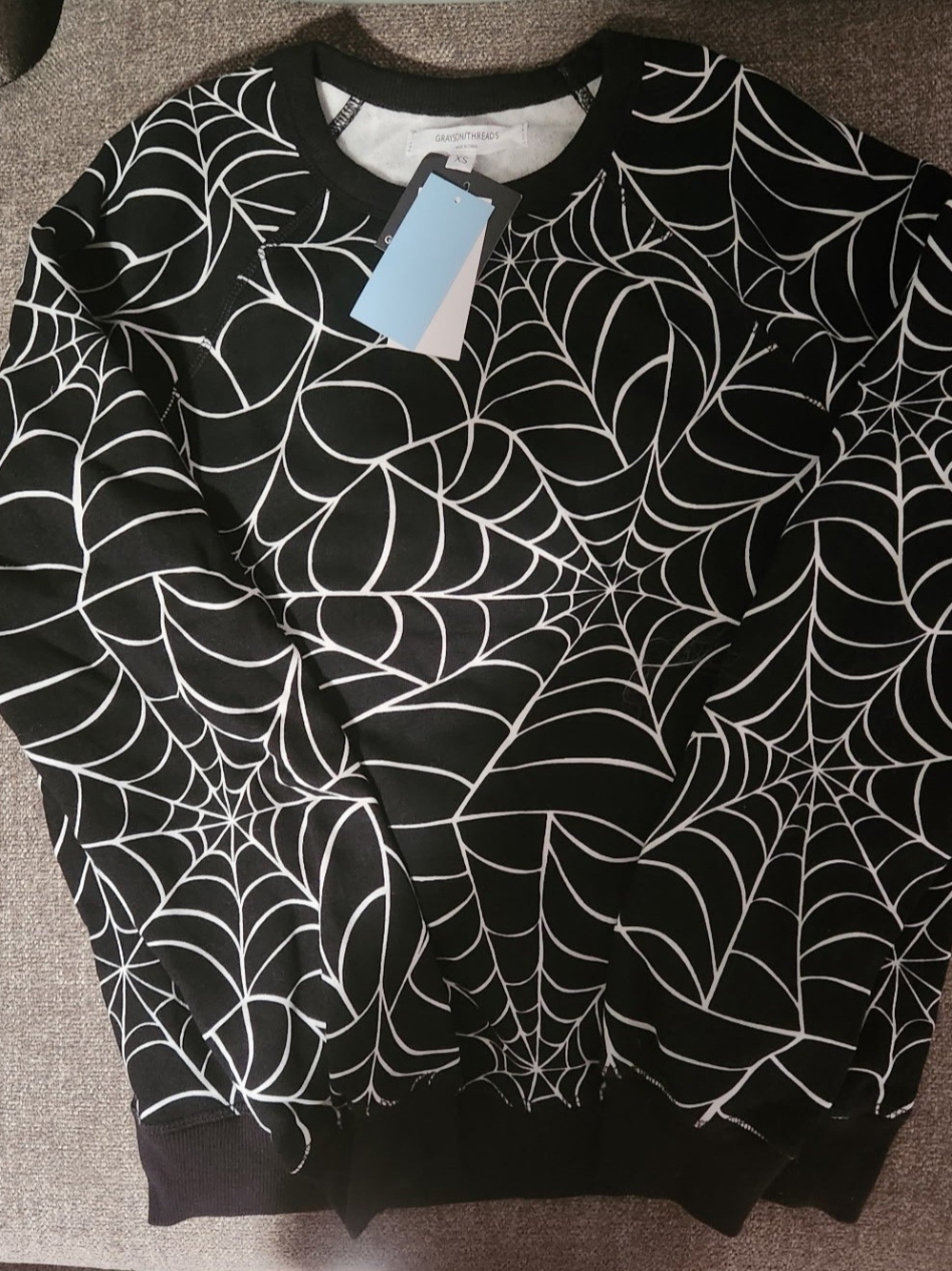 Grayson Threads Black Sweatshirt with White Spiderweb Print